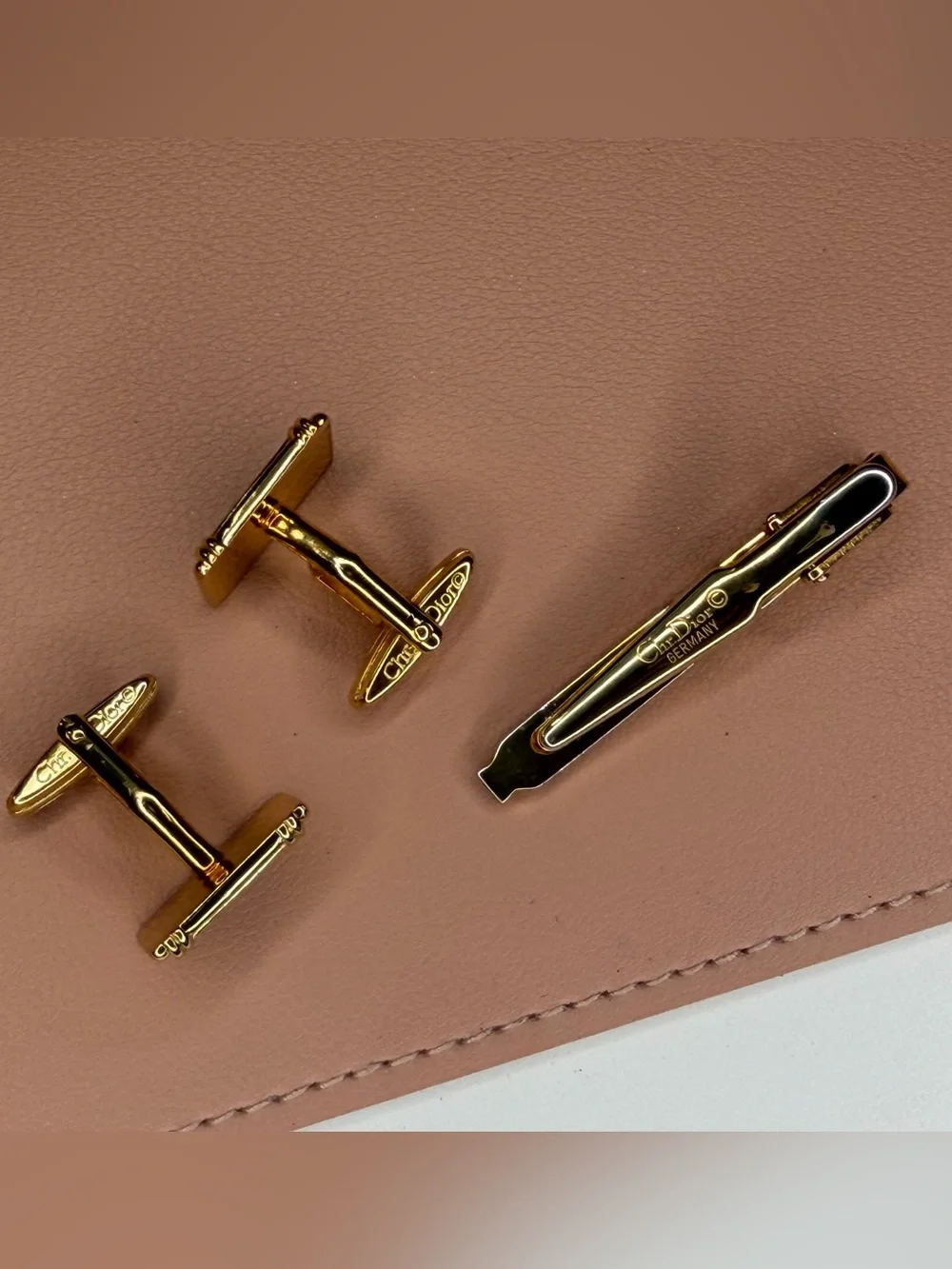 Dior Gold & Silver Logo Cufflinks and Tie Clip Set Made in Germany